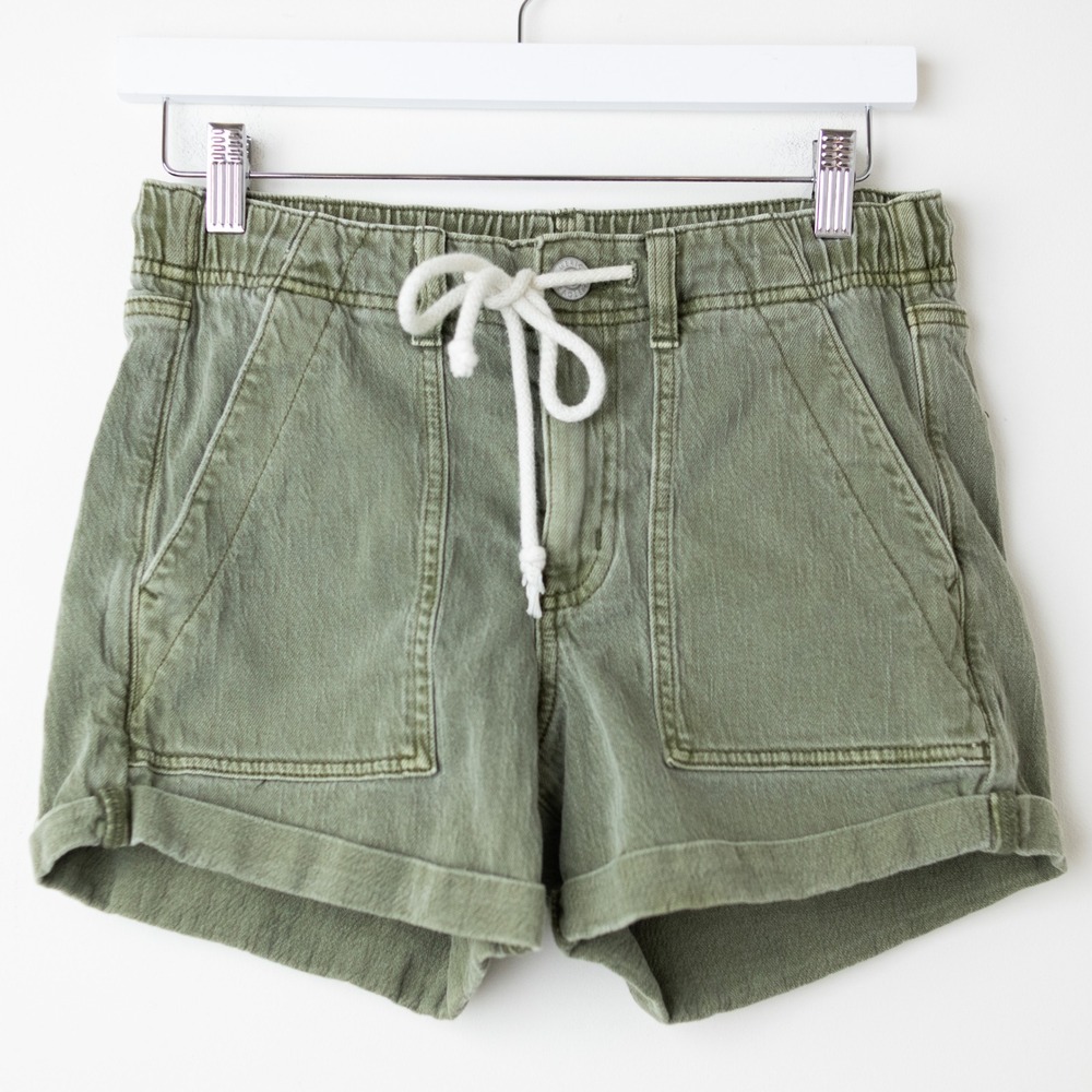 American Eagle Shorts Womens 2 Olive Green Stretch Utility Drawstring Cuffed